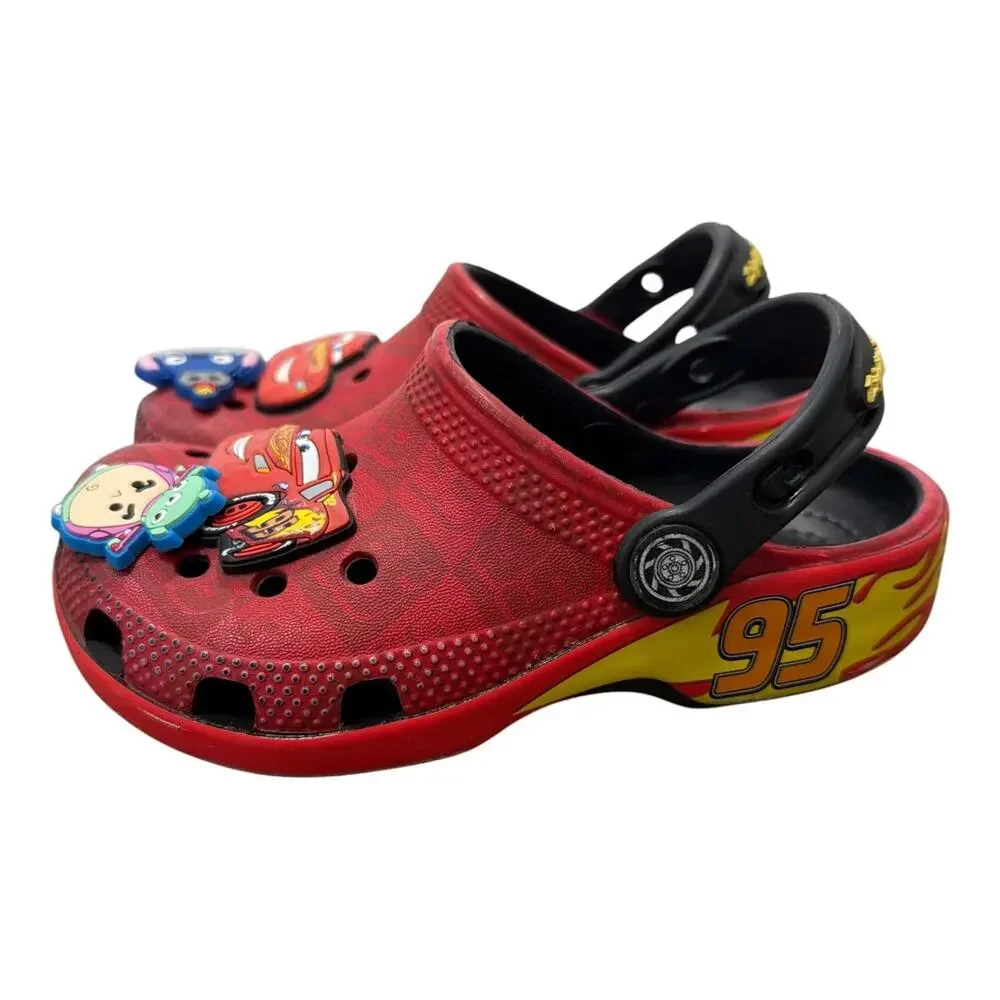 Crocs Kids Disney Cars Lightning Mcqueen Clogs Size 9 With Jibbitz